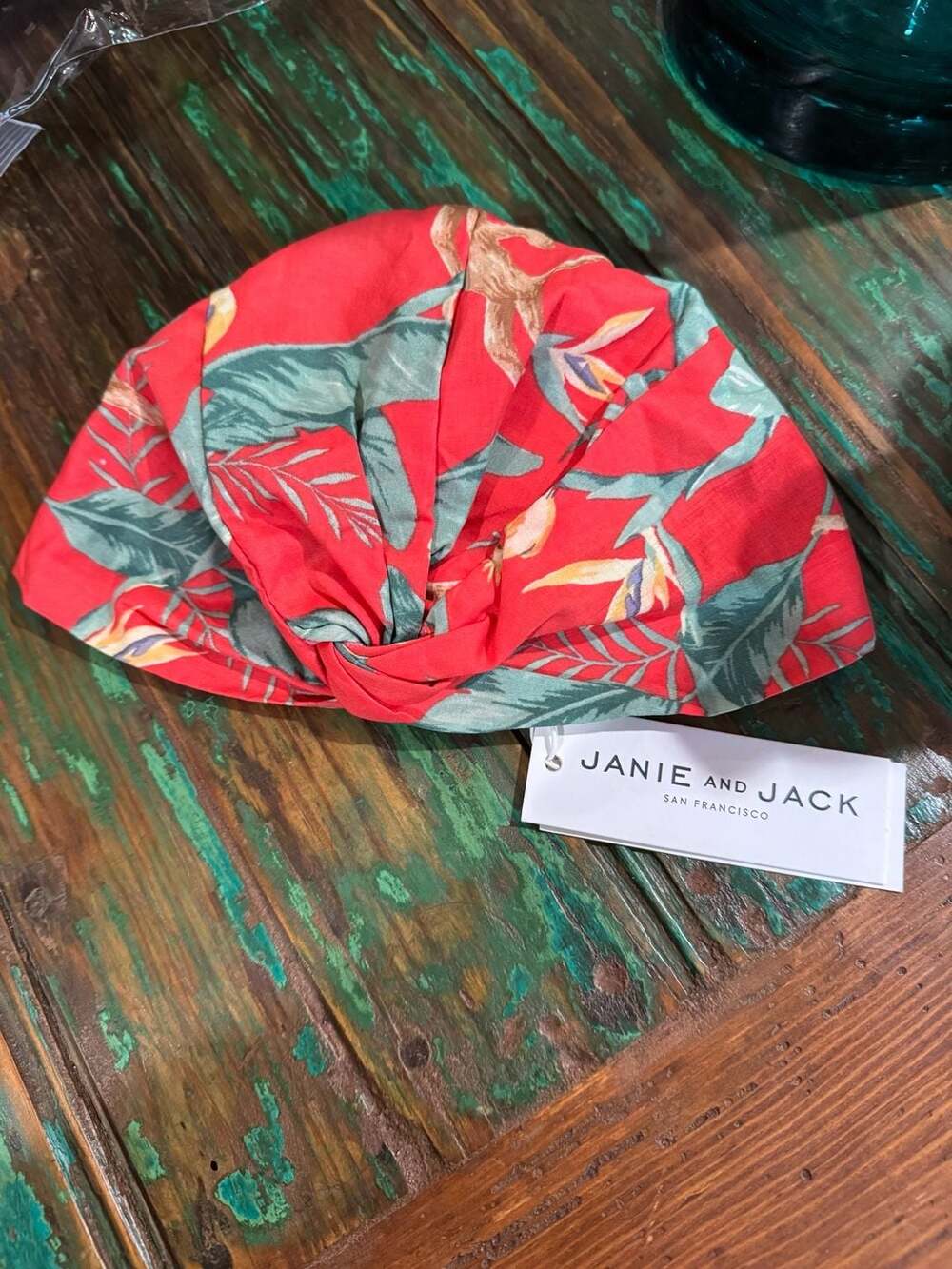 Janie and Jack Red Tropical Monkey Print Twist Turban Headband